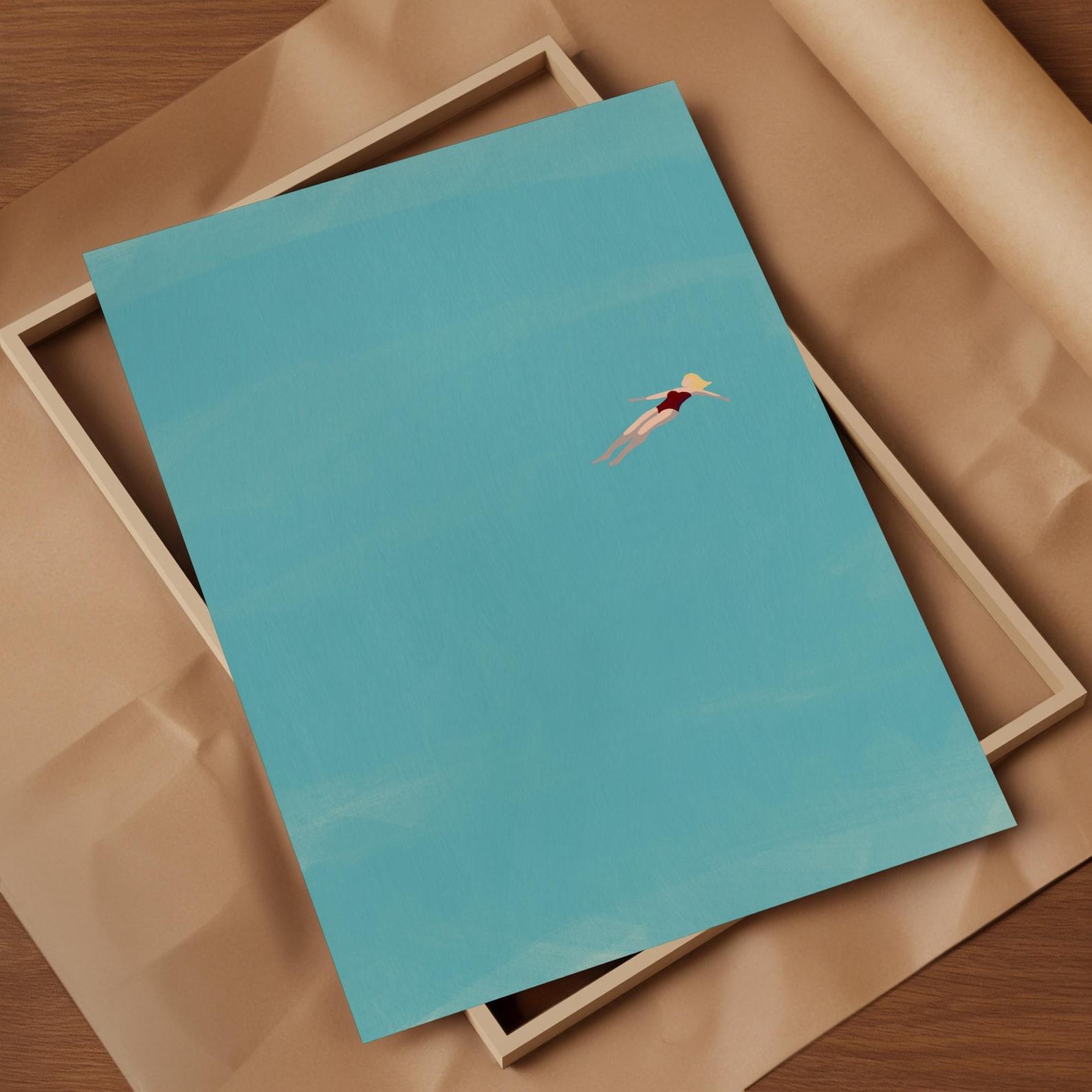 Serene Summer Escape Blonde Beauty Floating in Azure Pool | Minimalist Poolside Art for Beach House Bliss