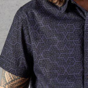 Sharp Lines and Bold Style Geometric Black Cube Print Button-Up Shirt for Men