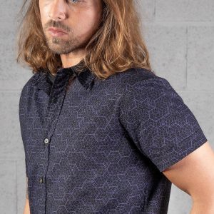 Sharp Lines and Bold Style Geometric Black Cube Print Button-Up Shirt for Men