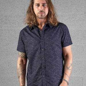 Sharp Lines and Bold Style Geometric Black Cube Print Button-Up Shirt for Men