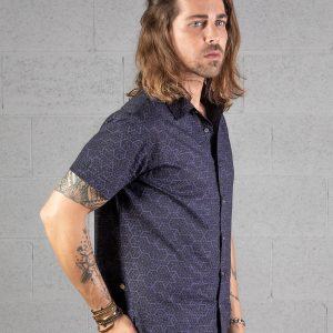 Sharp Lines and Bold Style Geometric Black Cube Print Button-Up Shirt for Men