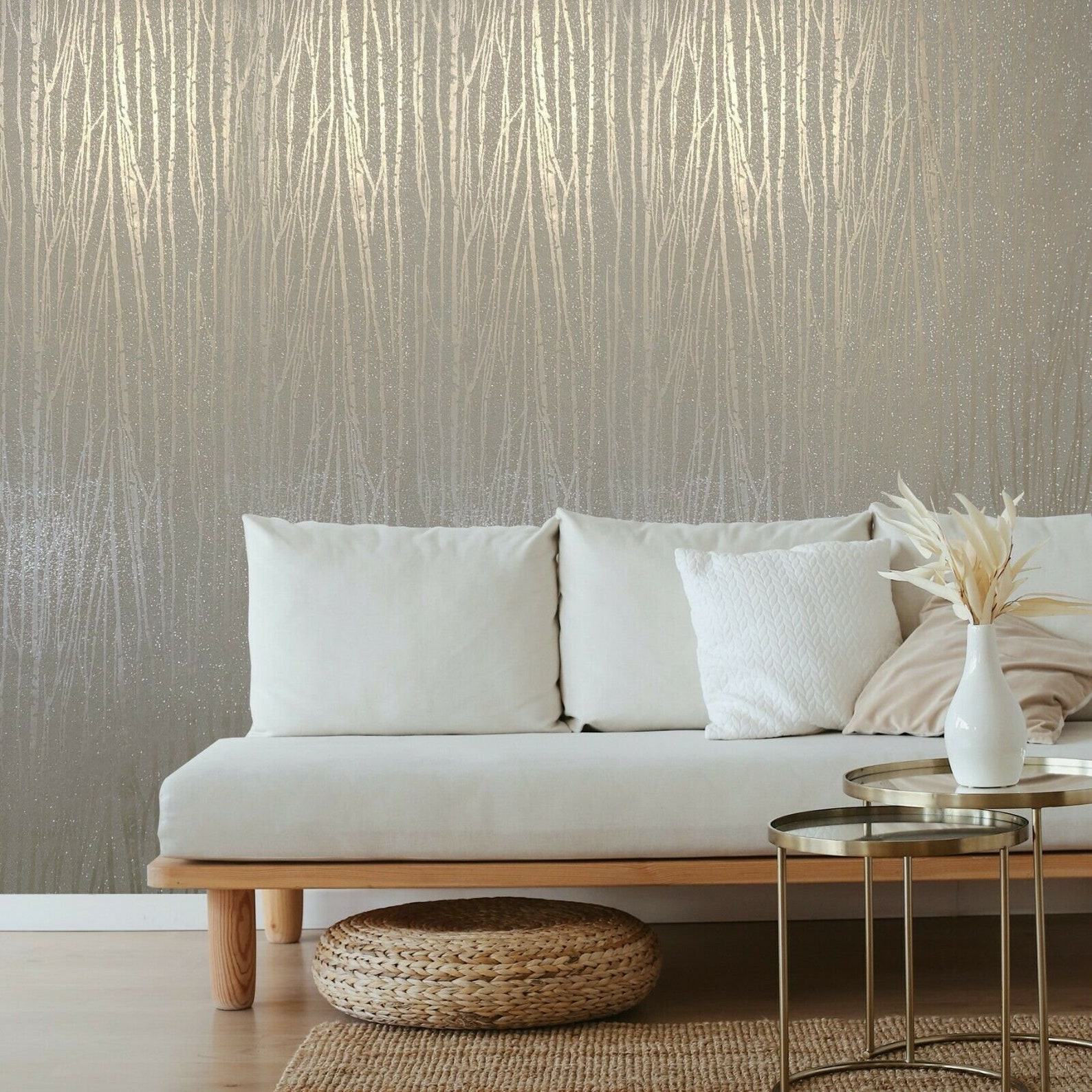 Shimmering Bronze Zebra Lines Elevate Your Walls with 3D Sparkle Glitter Wallpaper