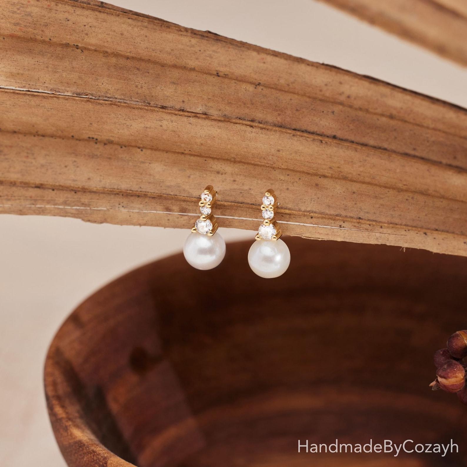 Shimmering Freshwater Pearl Drop Earrings with Diamond Accents A Bridal and Bridesmaid’s Dream