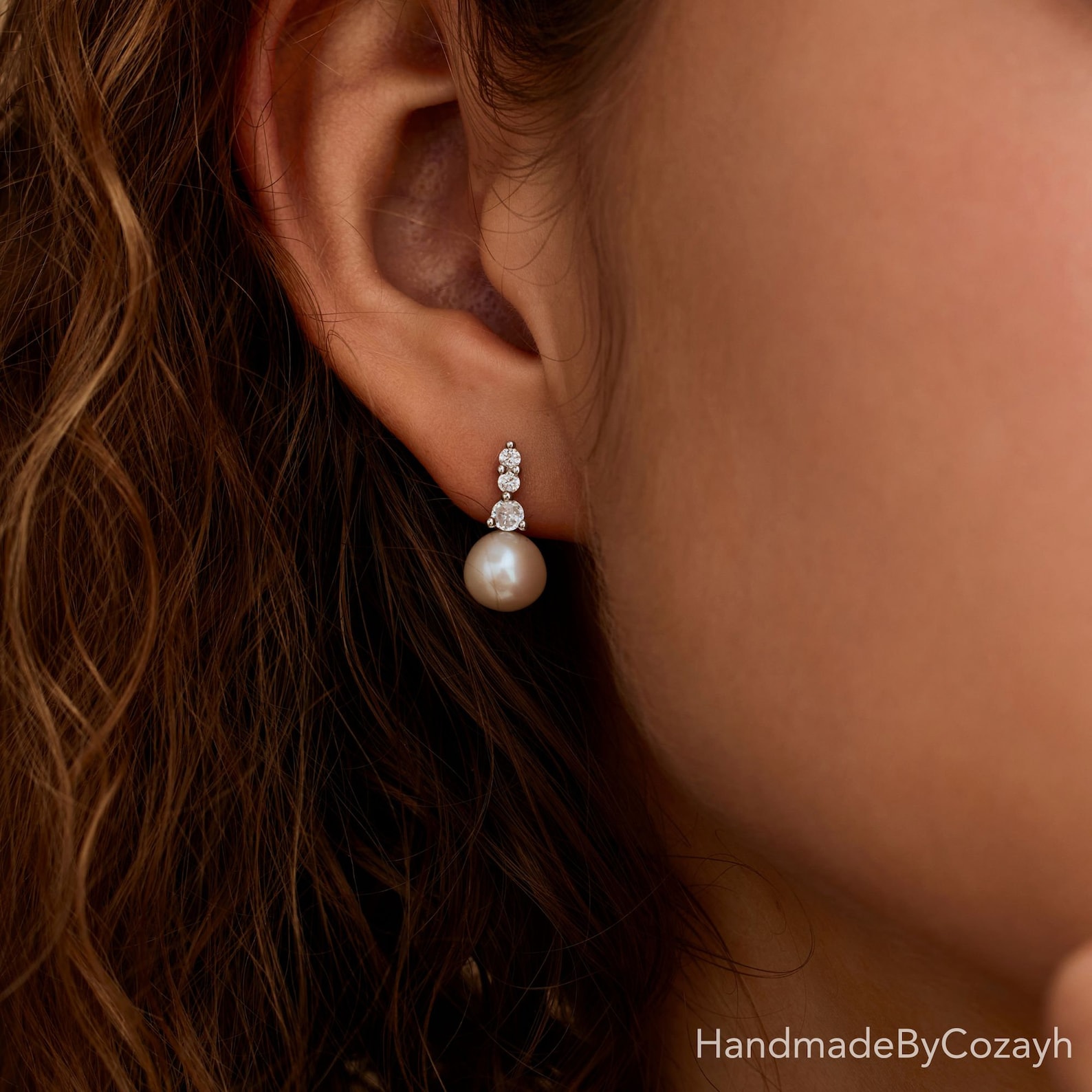Shimmering Freshwater Pearl Drop Earrings with Diamond Accents A Bridal and Bridesmaid’s Dream