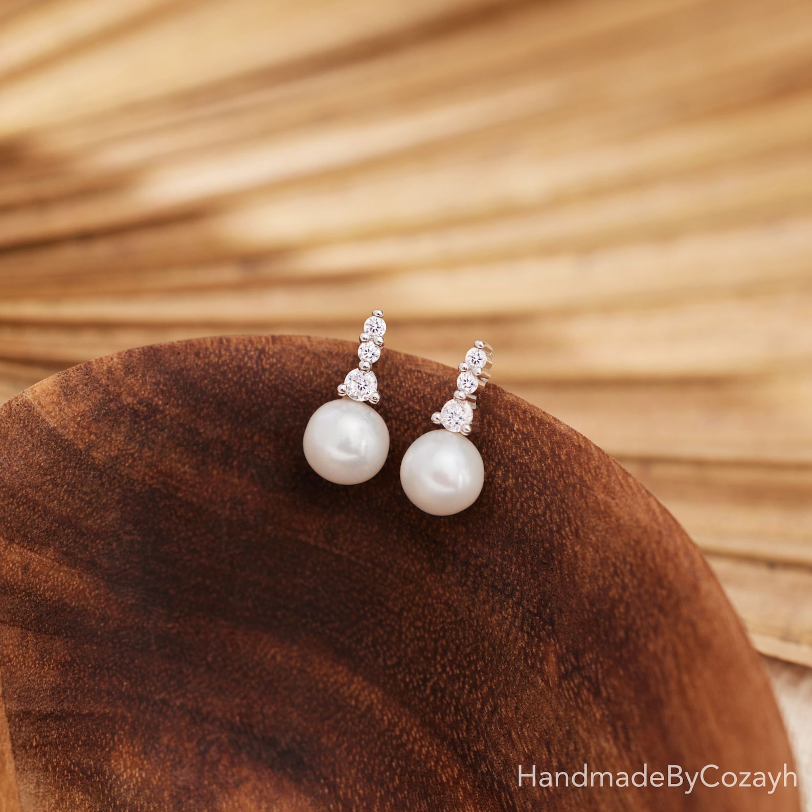 Shimmering Freshwater Pearl Drop Earrings with Diamond Accents A Bridal and Bridesmaid’s Dream