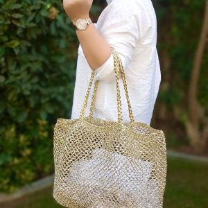 Shimmering Gold Raffia Tote The Perfect Beach Companion