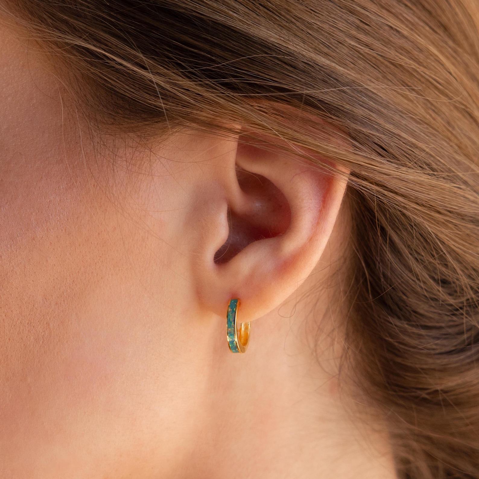 Shimmering Opal Huggies Embrace the Iridescent Charm of Caitlyn Minimalist