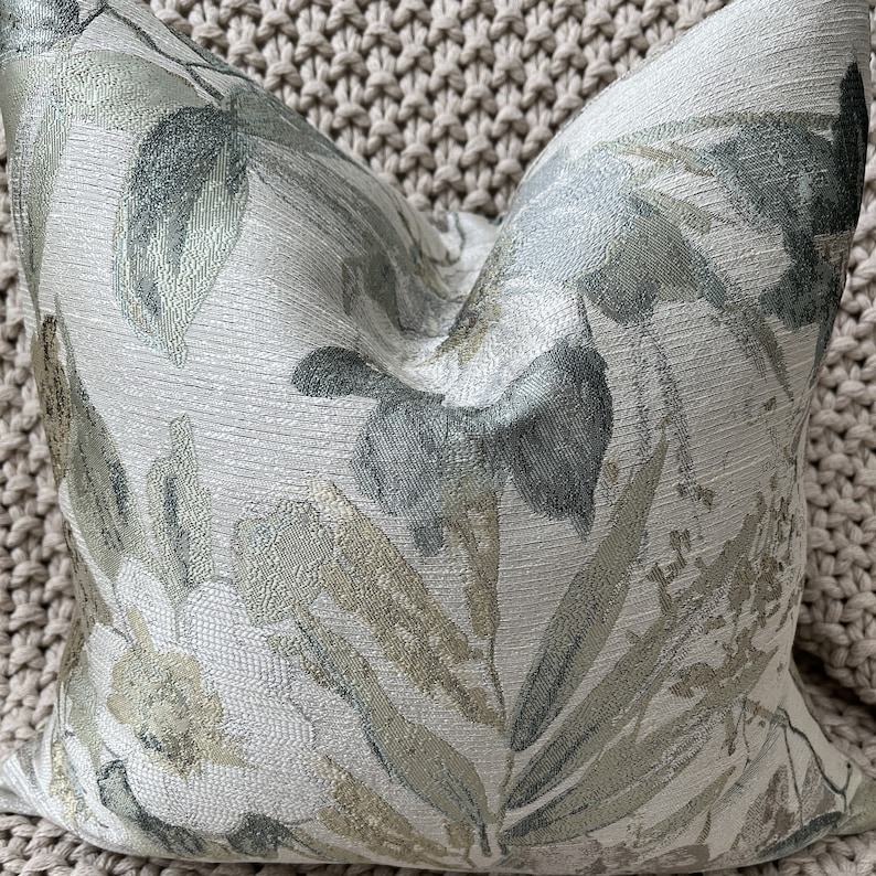 Shimmering Spa Blue Floral Jacquard Pillow Cover Elevate Your Home Decor with Tranquil Elegance