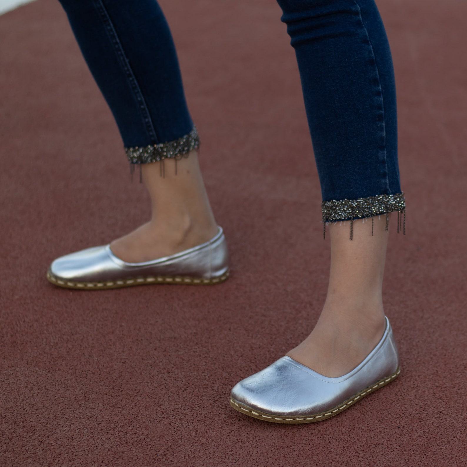 Silver Leather Grounding Shoes for Women | Barefoot Earthing Comfort