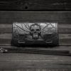 Skull-Emblazoned Leather Motorcycle Accessory Collection Fork Bag, Tool Bag, Front Bag, and Bar Bag