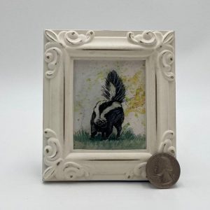 Skunk Framed Miniature Watercolor Art Print Captivating Wildlife in a Tiny Masterpiece