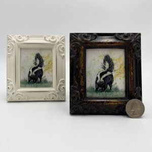 Skunk Framed Miniature Watercolor Art Print Captivating Wildlife in a Tiny Masterpiece