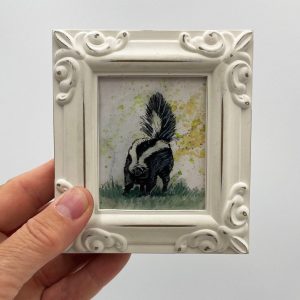 Skunk Framed Miniature Watercolor Art Print Captivating Wildlife in a Tiny Masterpiece
