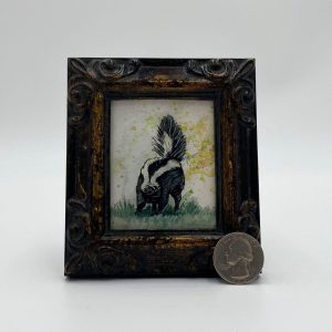 Skunk Framed Miniature Watercolor Art Print Captivating Wildlife in a Tiny Masterpiece