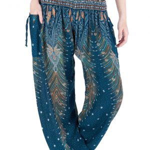 Smocked Waist Boho Pants Hippie Bohemian Style Trousers for Yoga, Aladdin, and Thai Wear