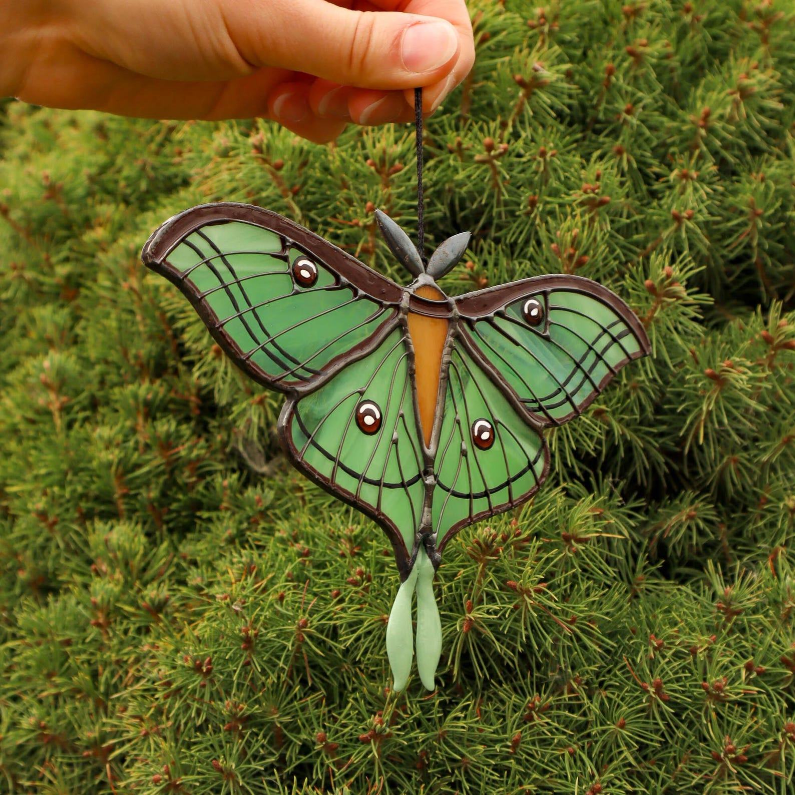 Spanish Luna Moth Suncatcher – Stained Glass Butterfly Window Hanging – Unique Present for Mom – Handmade Home Decor