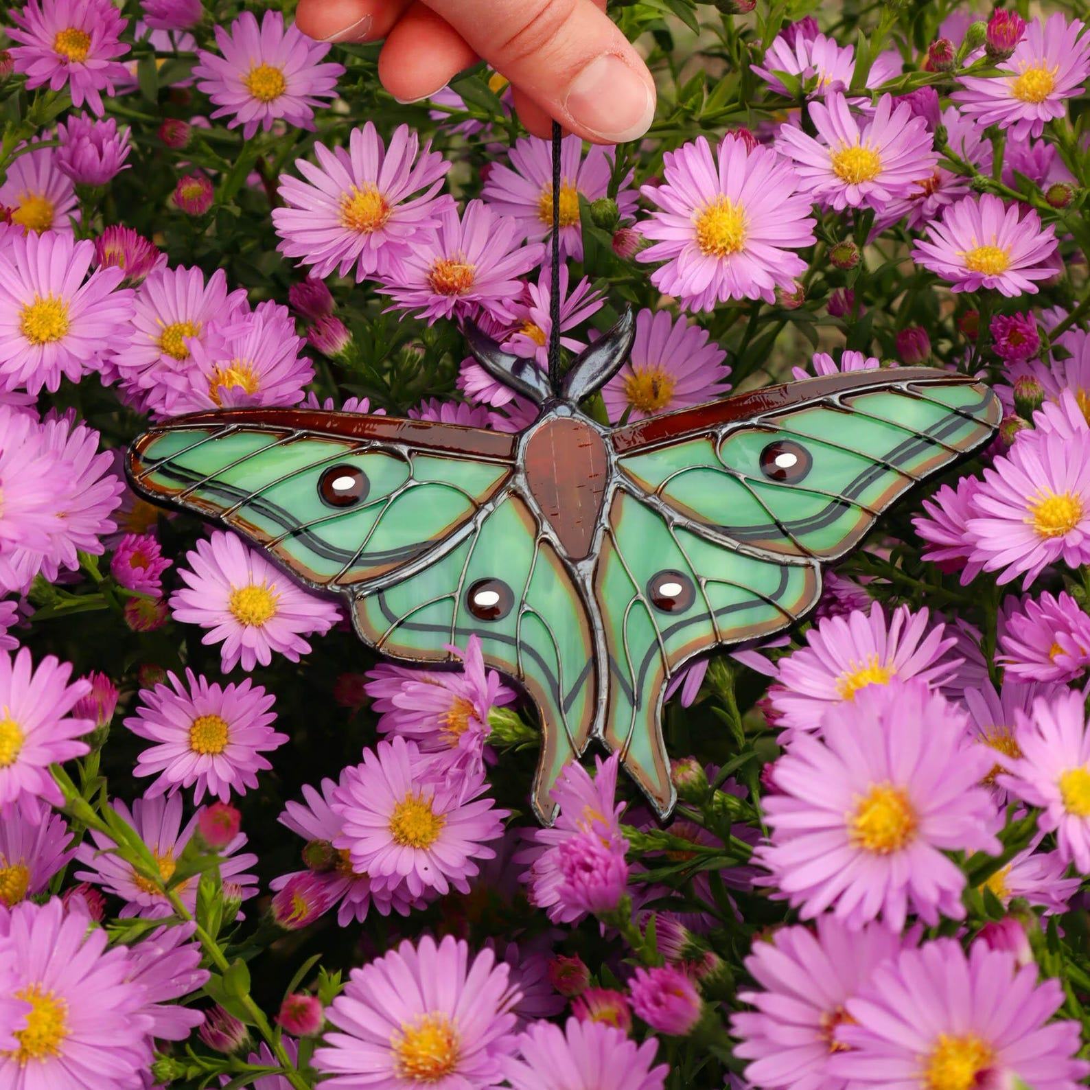 Spanish Moon Moth Suncatcher – Stained Glass Butterfly Ornament – Unique Holiday Decor & Handmade Present