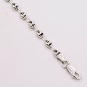 Sparkling 4.5mm Puffed Anchor Mariner Ankle Bracelet 14K White Gold Clad Silver 925