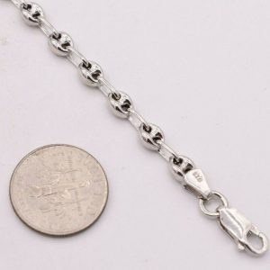 Sparkling 4.5mm Puffed Anchor Mariner Ankle Bracelet 14K White Gold Clad Silver 925