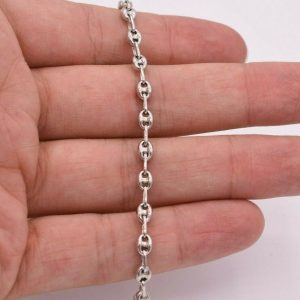 Sparkling 4.5mm Puffed Anchor Mariner Ankle Bracelet 14K White Gold Clad Silver 925