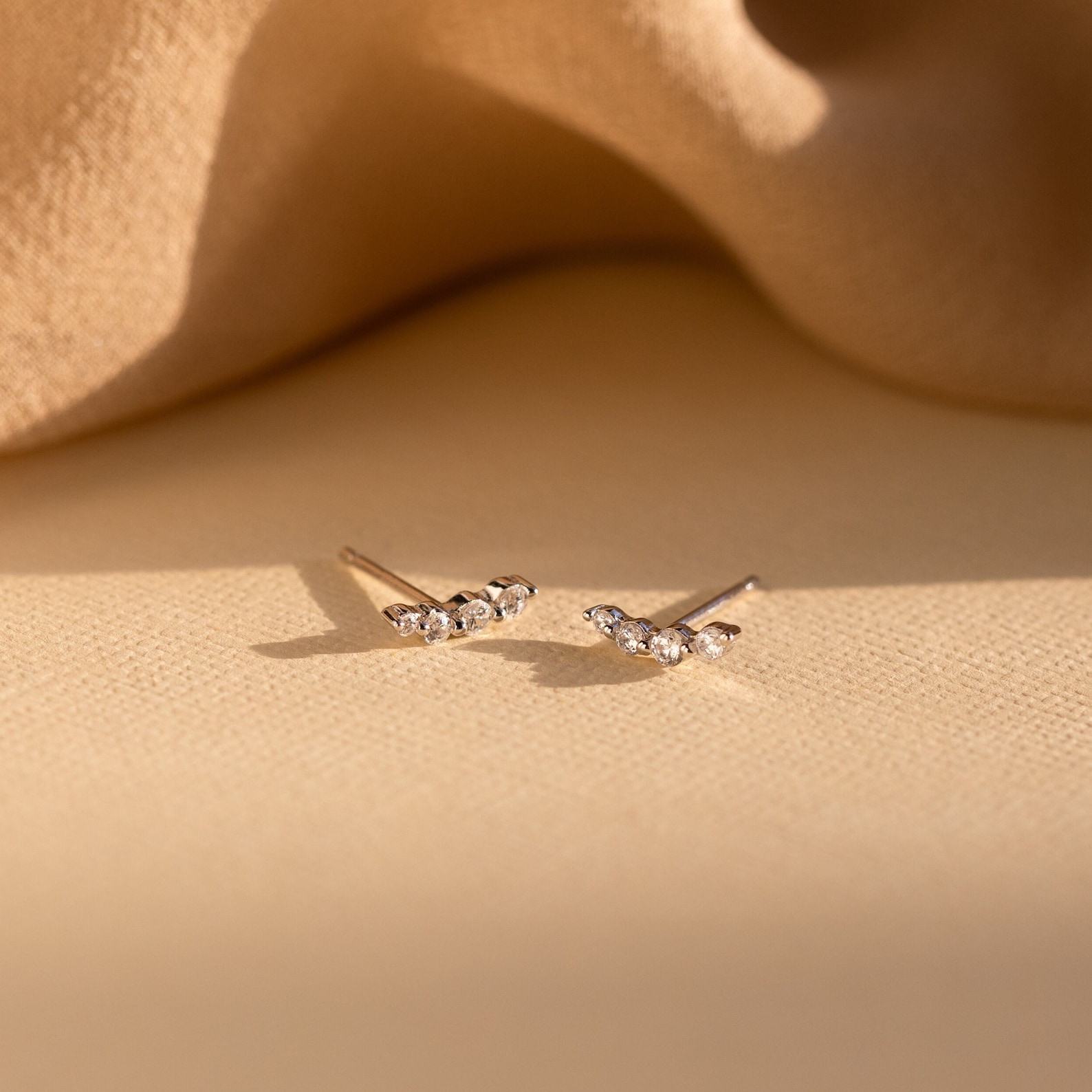 Sparkling Elegance Caitlyn Minimalist’s Diamond Climber Earrings for Everyday Radiance