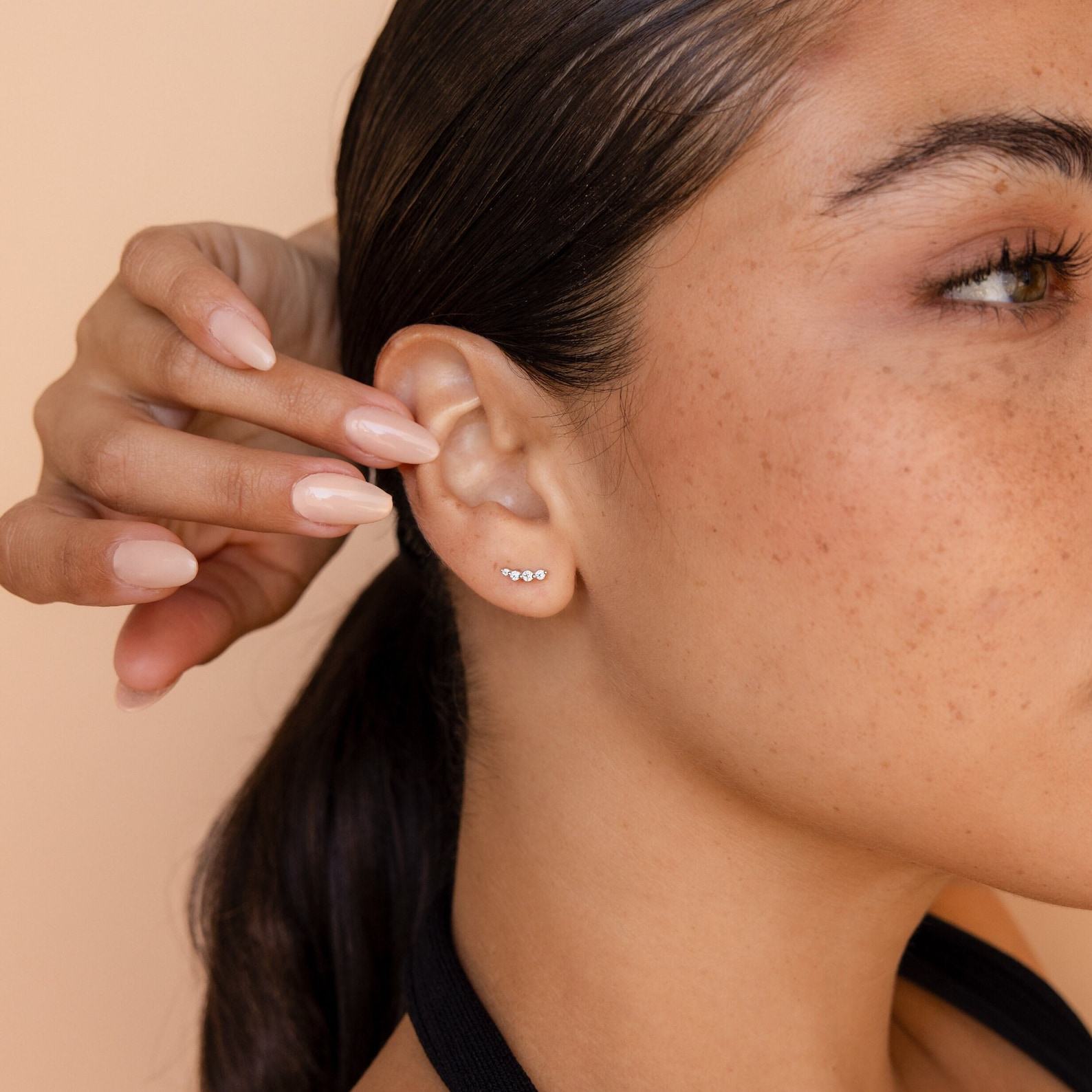 Sparkling Elegance Caitlyn Minimalist’s Diamond Climber Earrings for Everyday Radiance