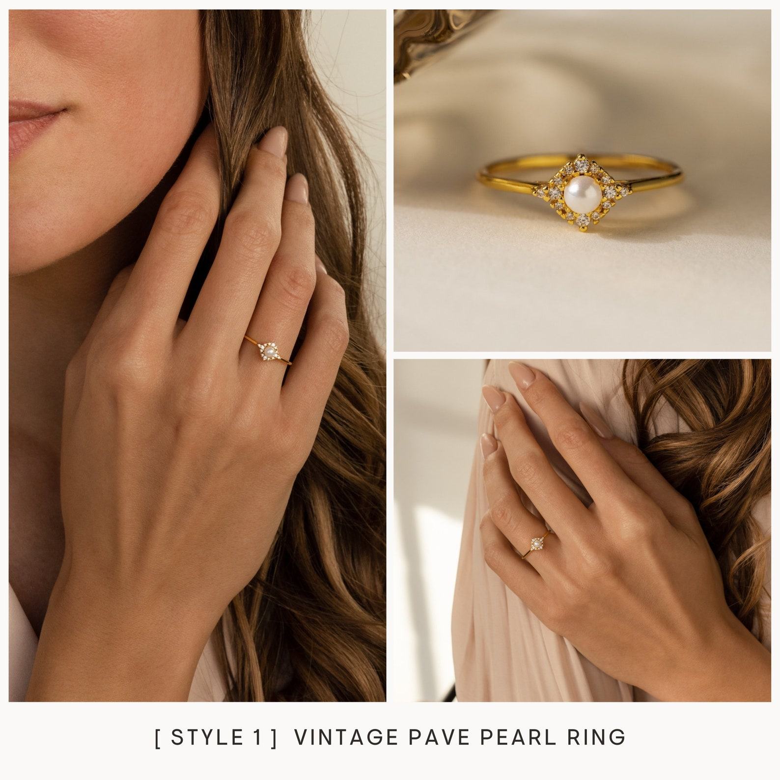 Sparkling Elegance Caitlyn’s Pearl Diamond Stacking Rings for a Timeless Touch