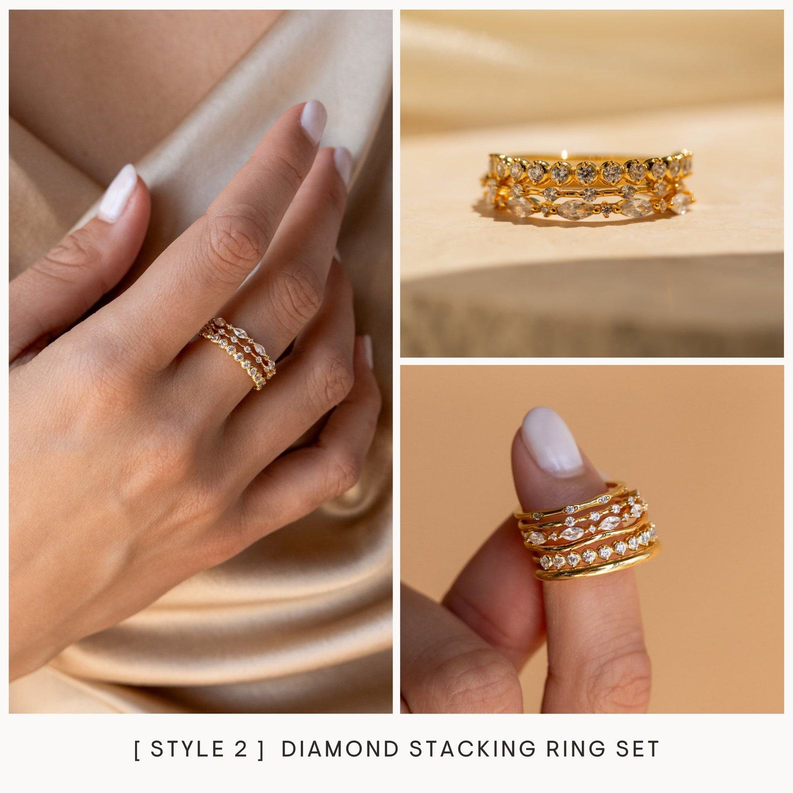 Sparkling Elegance Caitlyn’s Pearl Diamond Stacking Rings for a Timeless Touch