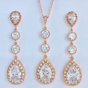Sparkling Elegance Elongated Rose Gold Crystal Earrings for Bridal and Bridesmaid Adornment