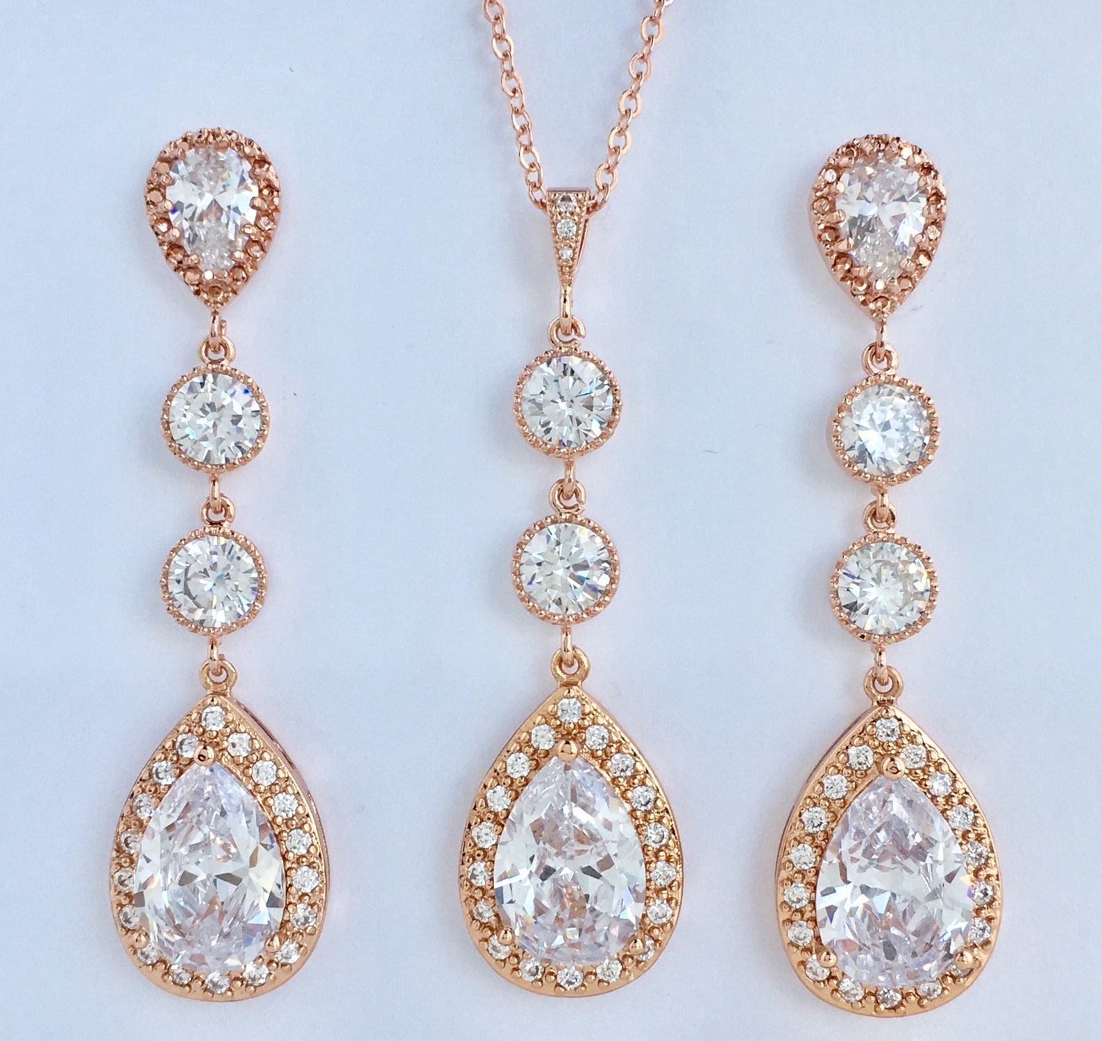 Sparkling Elegance Elongated Rose Gold Crystal Earrings for Bridal and Bridesmaid Adornment - Image 5