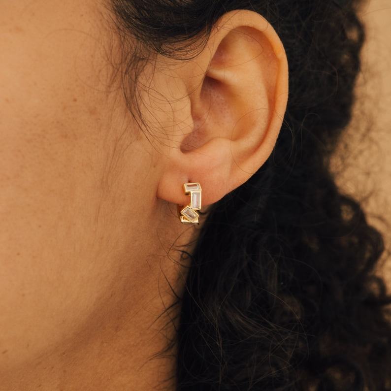 Sparkling Glacier Baguette Diamond Huggie Hoops Elevate Your Everyday Style