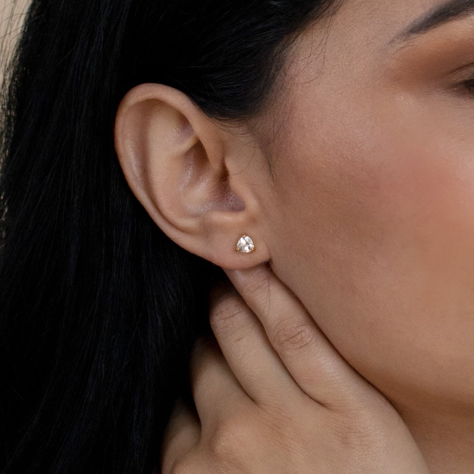 Sparkling Trillion Cut Diamond Stud Earrings Minimalist Elegance for Everyday Glamour