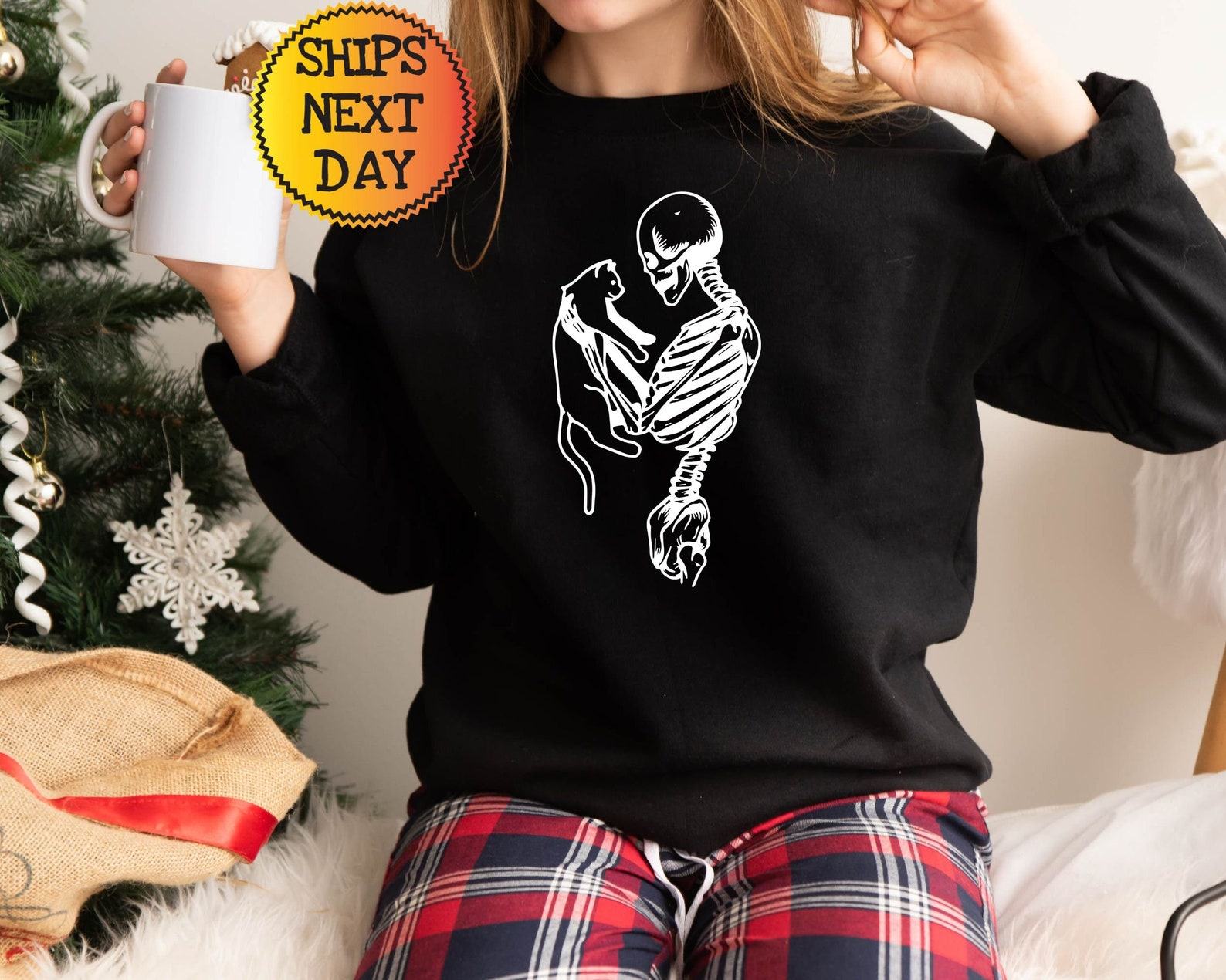 Spooky and Purrfect Skeleton and Cat Hoodie for Cat Lovers - Image 4