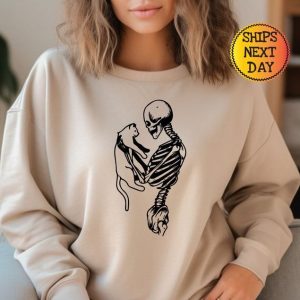 Spooky and Purrfect Skeleton and Cat Hoodie for Cat Lovers