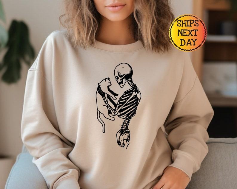 Spooky and Purrfect Skeleton and Cat Hoodie for Cat Lovers