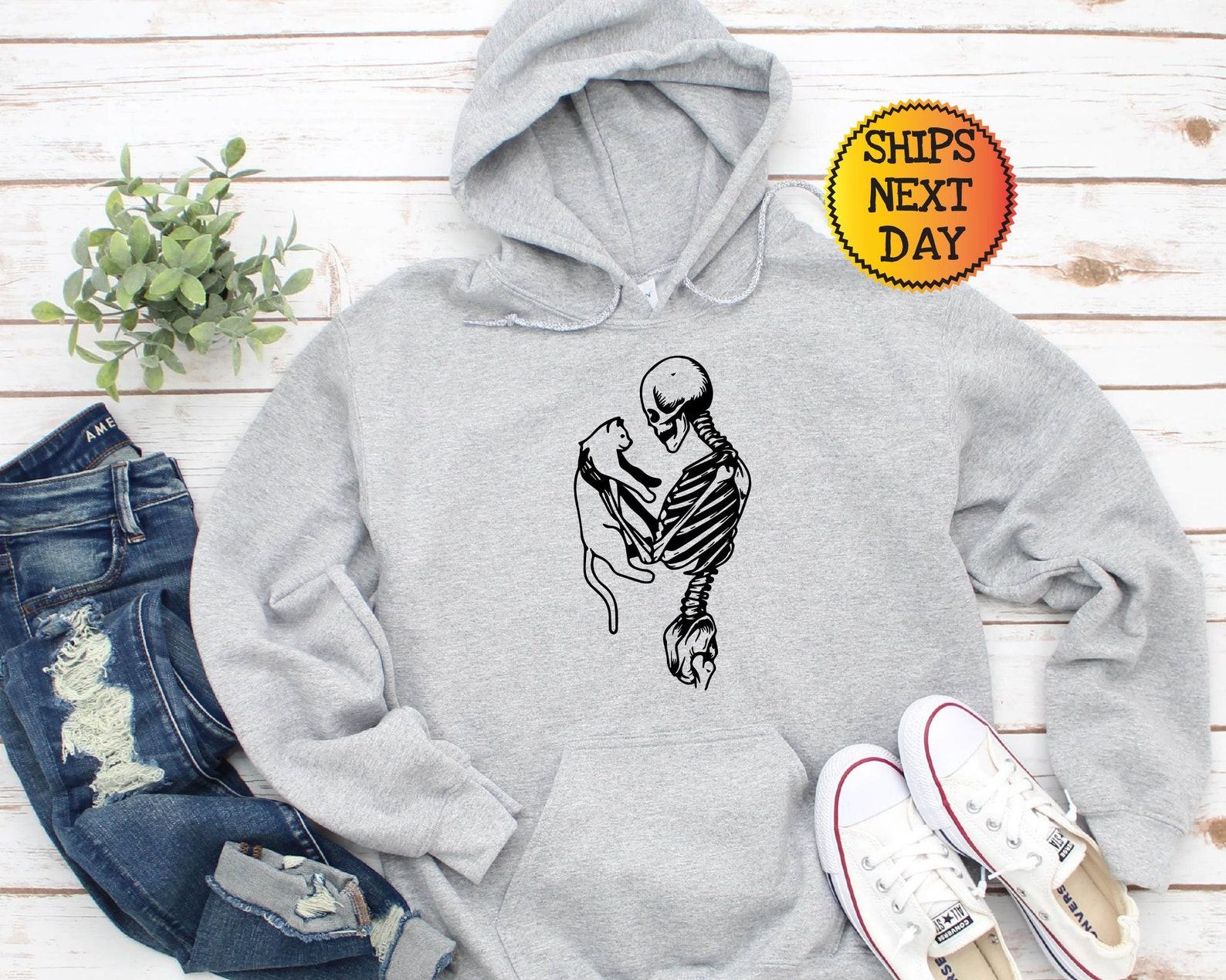 Spooky and Purrfect Skeleton and Cat Hoodie for Cat Lovers - Image 3