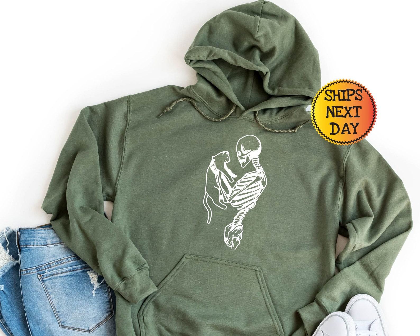 Spooky and Purrfect Skeleton and Cat Hoodie for Cat Lovers - Image 2