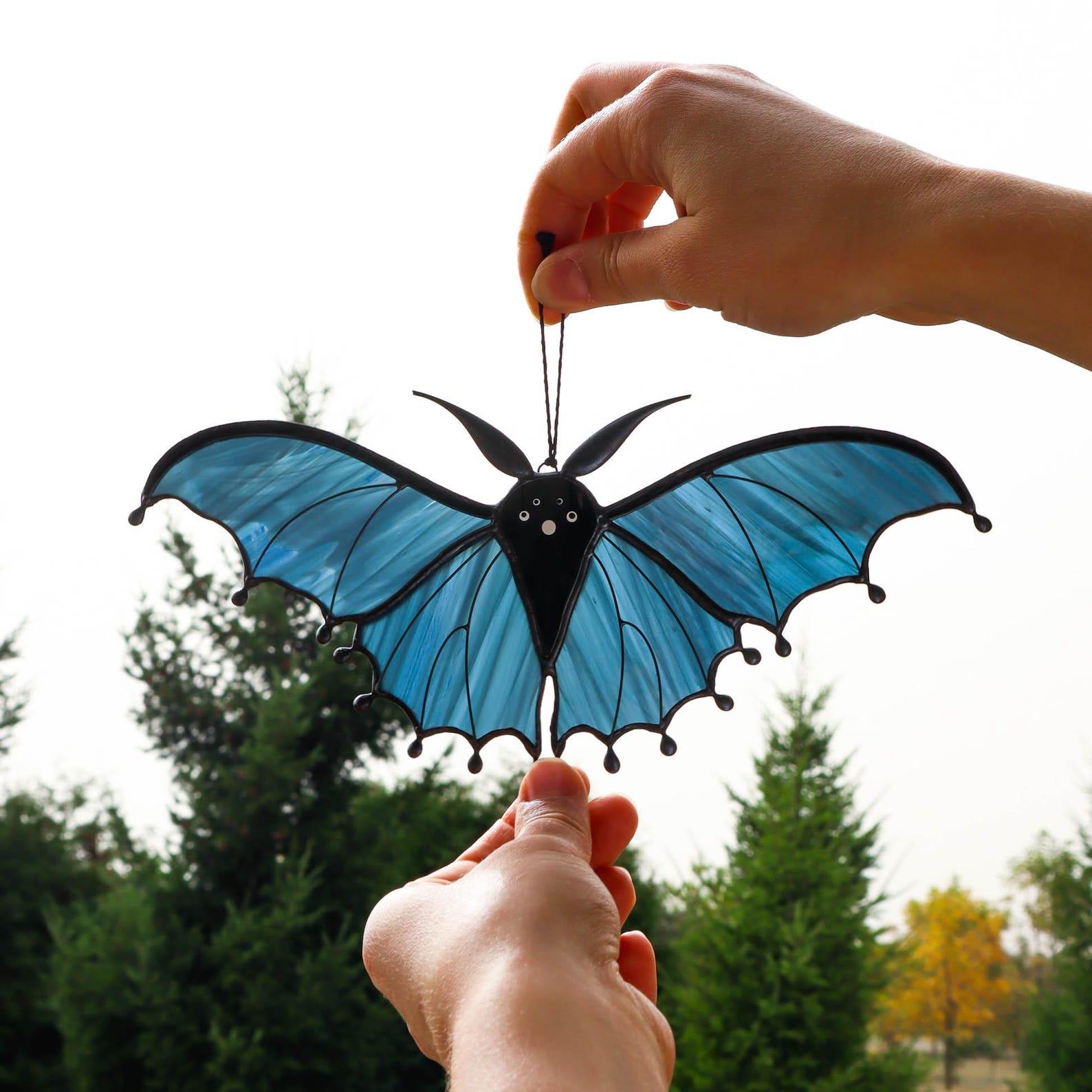 Spooky Bat Suncatcher – Stained Glass Halloween & Fall Decor – Handmade Window Hanging Art