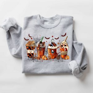 Spooky Sips Skeleton Coffee Cups Sweatshirt for the Bone-Chilling Coffee Lover