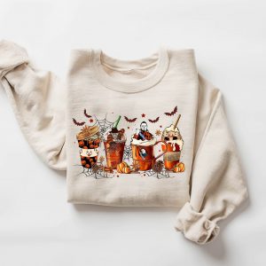 Spooky Sips Skeleton Coffee Cups Sweatshirt for the Bone-Chilling Coffee Lover
