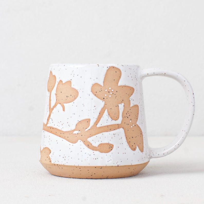 Springtime Serenity Handcrafted Dogwood and Cherry Blossom Mug by Salt of the Earth NC Pottery