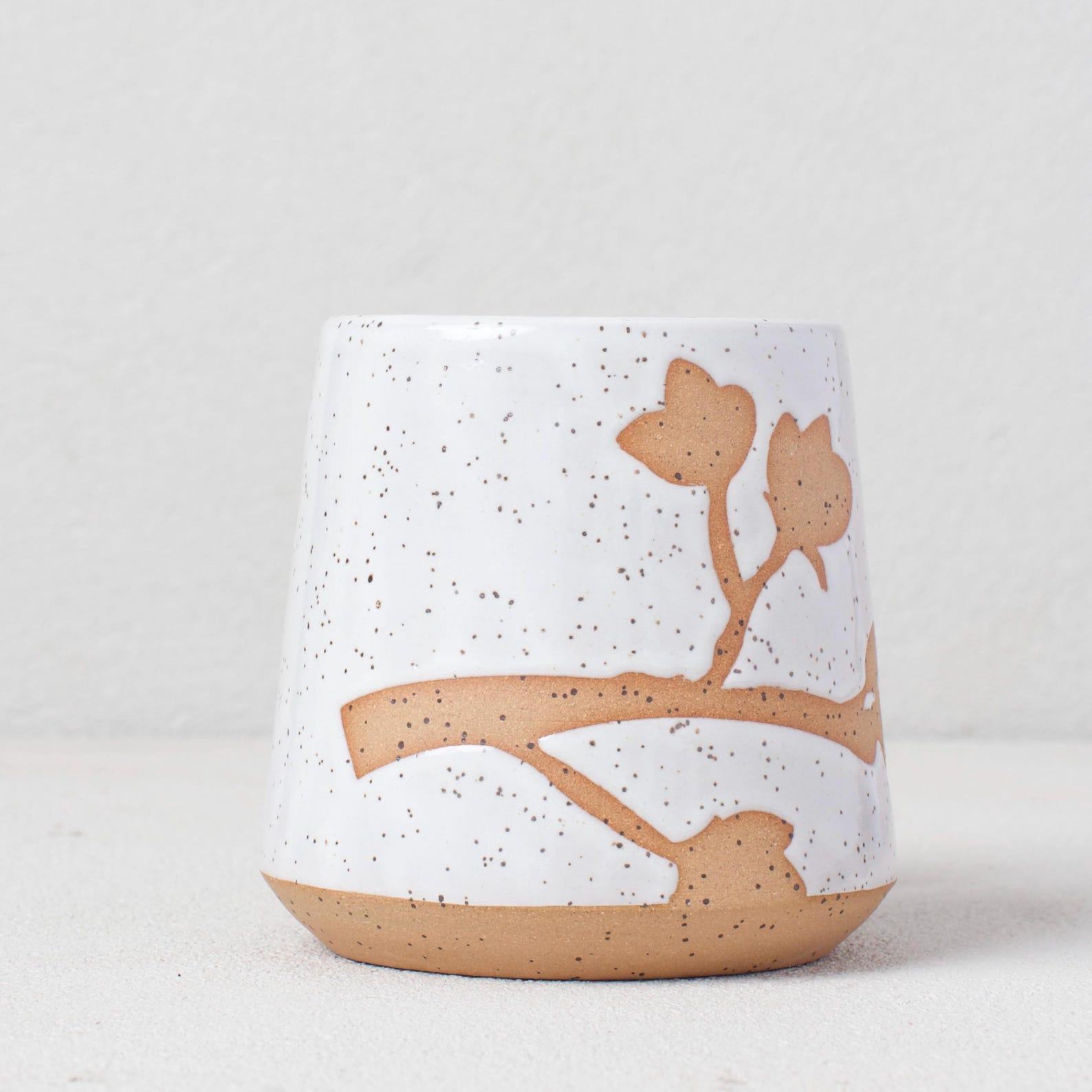 Springtime Serenity Handcrafted Dogwood and Cherry Blossom Mug by Salt of the Earth NC Pottery