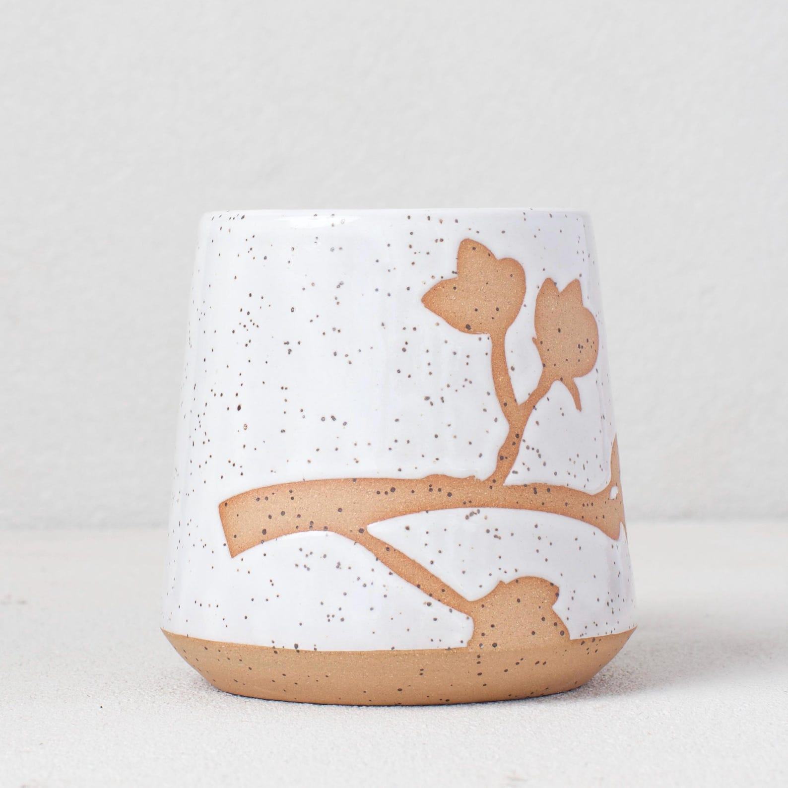 Springtime Serenity Handcrafted Dogwood and Cherry Blossom Mug by Salt of the Earth NC Pottery