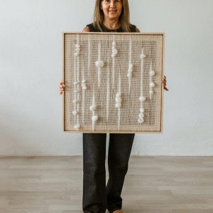 Square Framed Woven Wall Hanging  Minimalist Boho Tapestry – Japandi Wool Art Decor