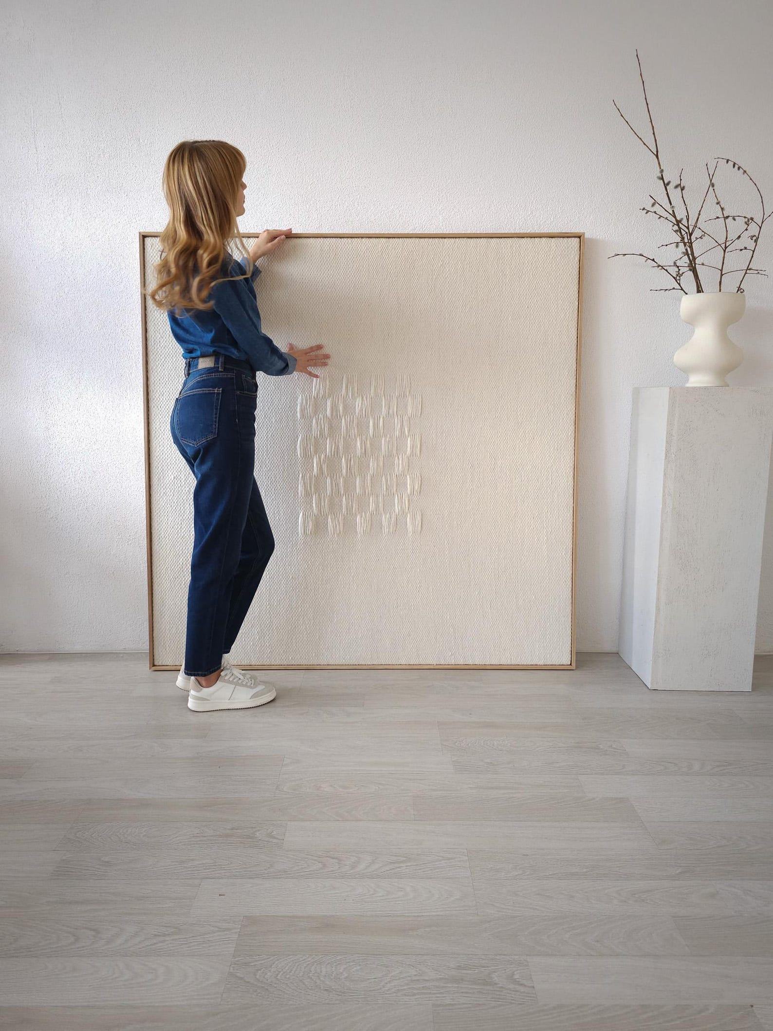 Square Wool Tapestry Wall Hanging – Boho Japandi Art Decor