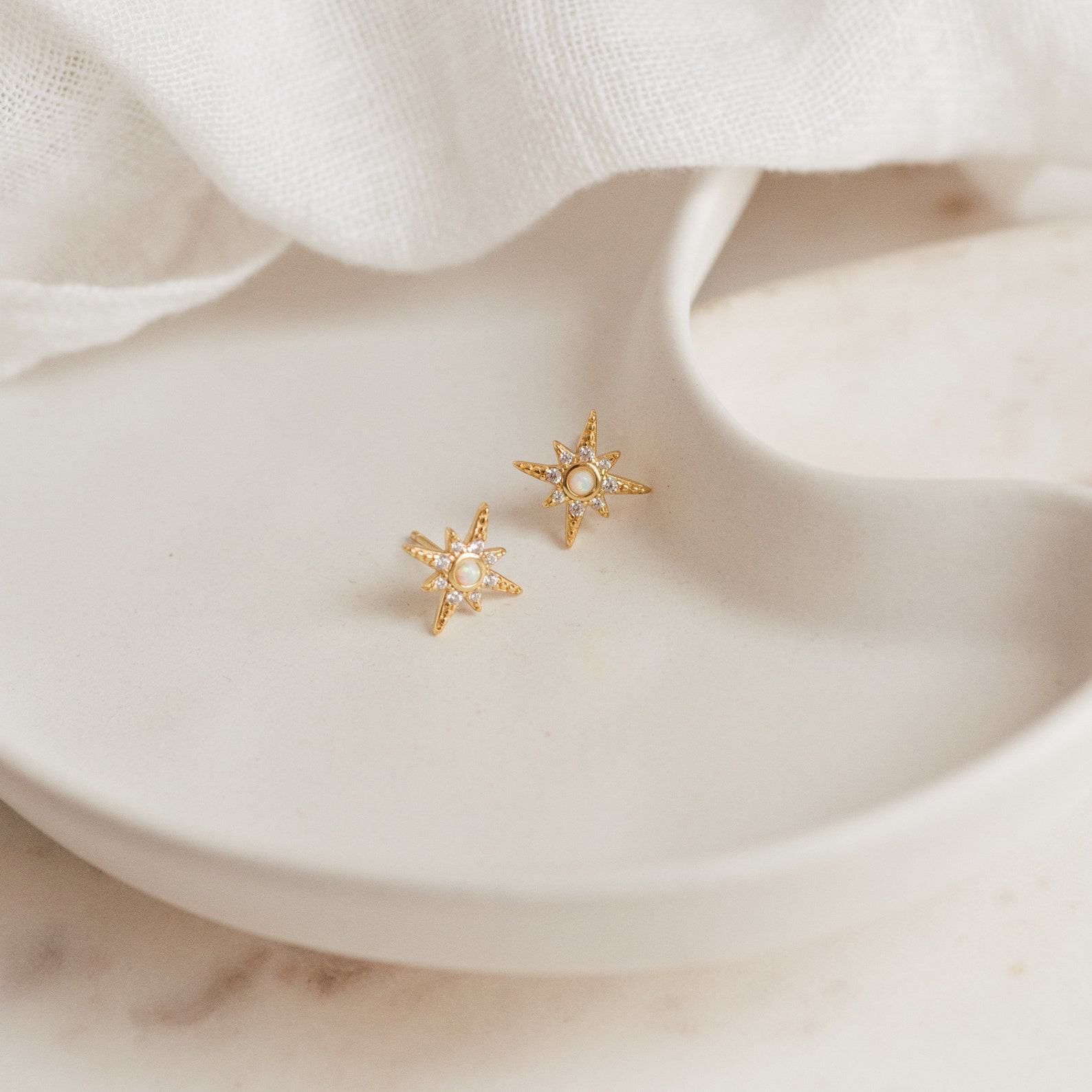 Starburst Stud Earrings Minimalist Opal Statement Jewelry for Her (ER269)