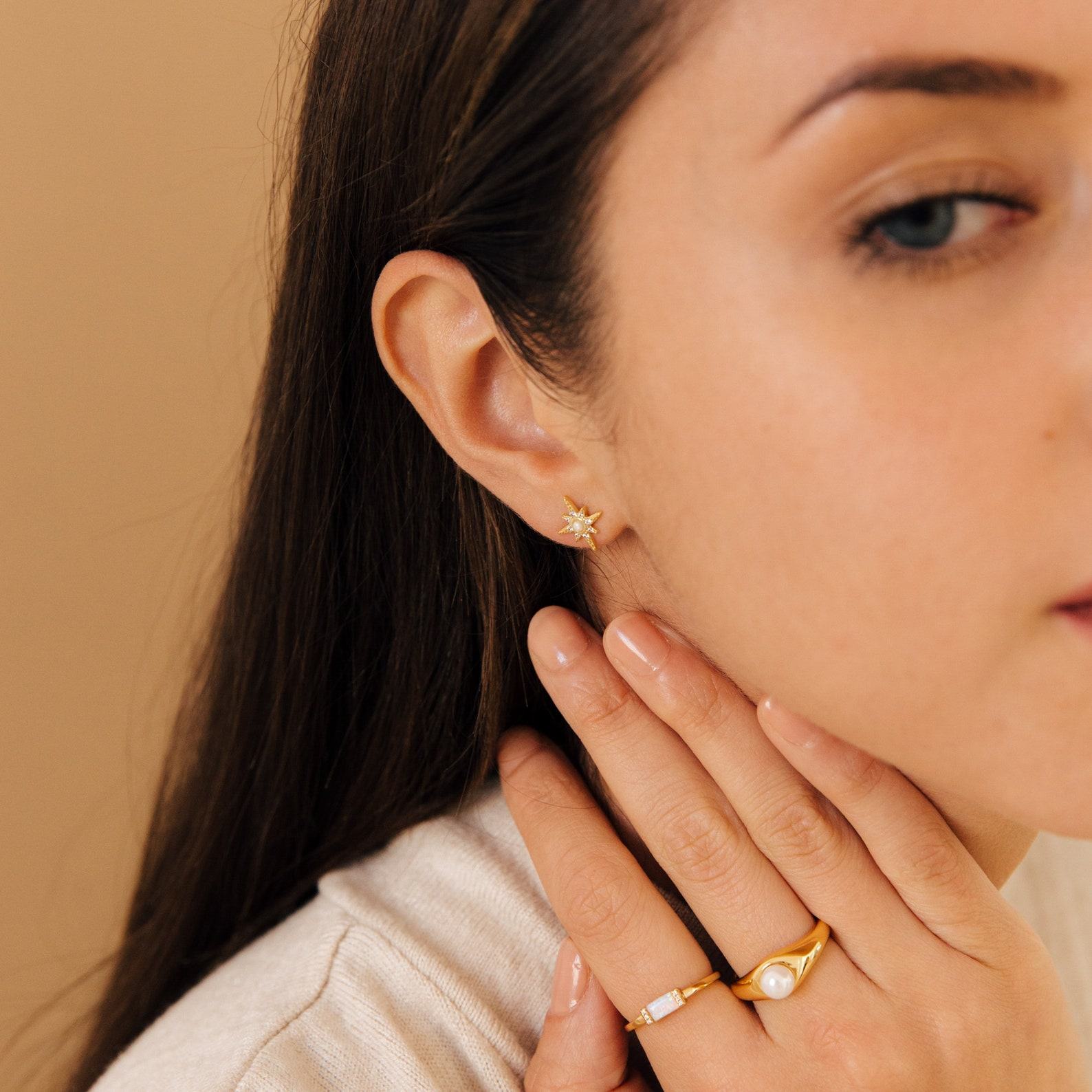 Starburst Stud Earrings Minimalist Opal Statement Jewelry for Her (ER269)