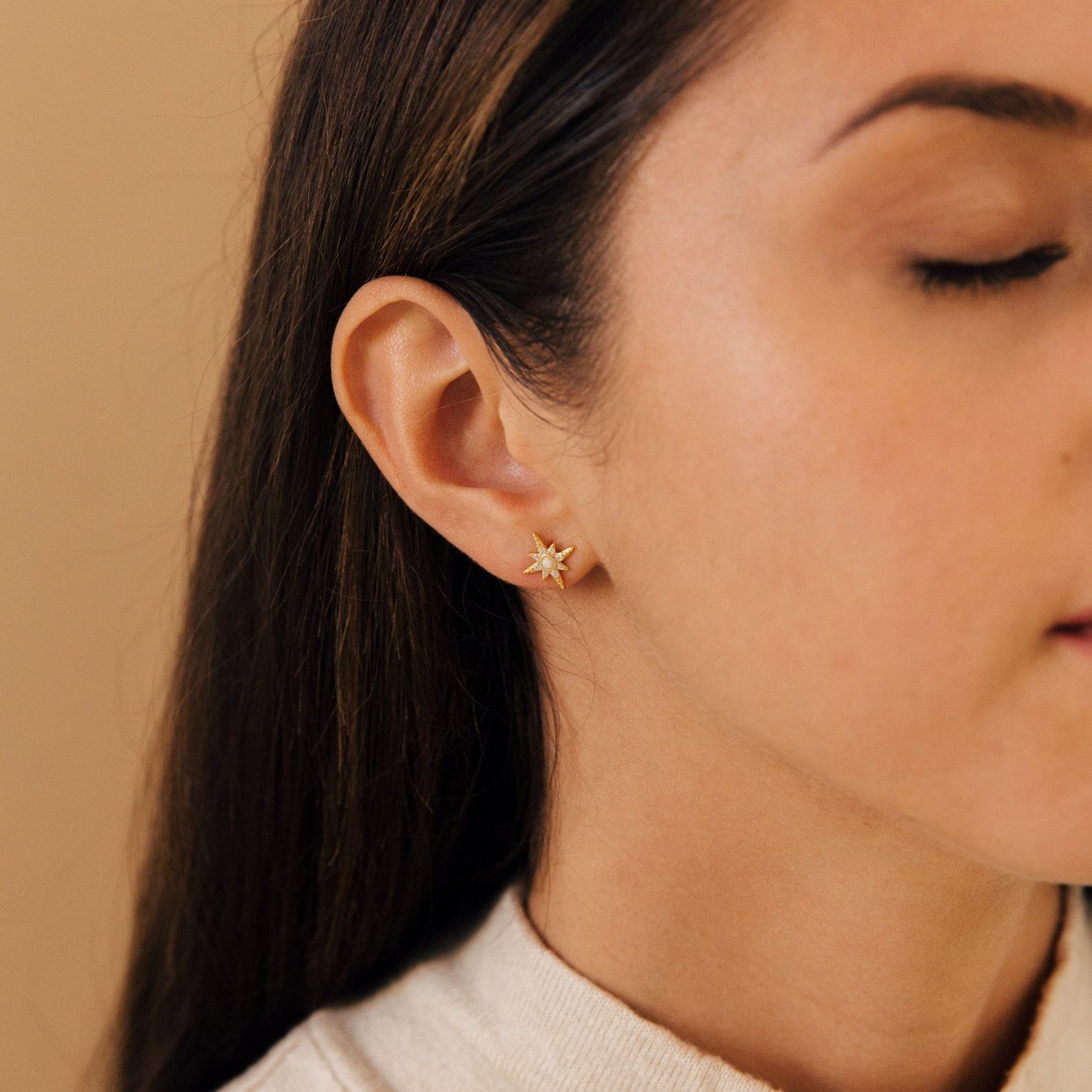 Starburst Stud Earrings Minimalist Opal Statement Jewelry for Her (ER269)