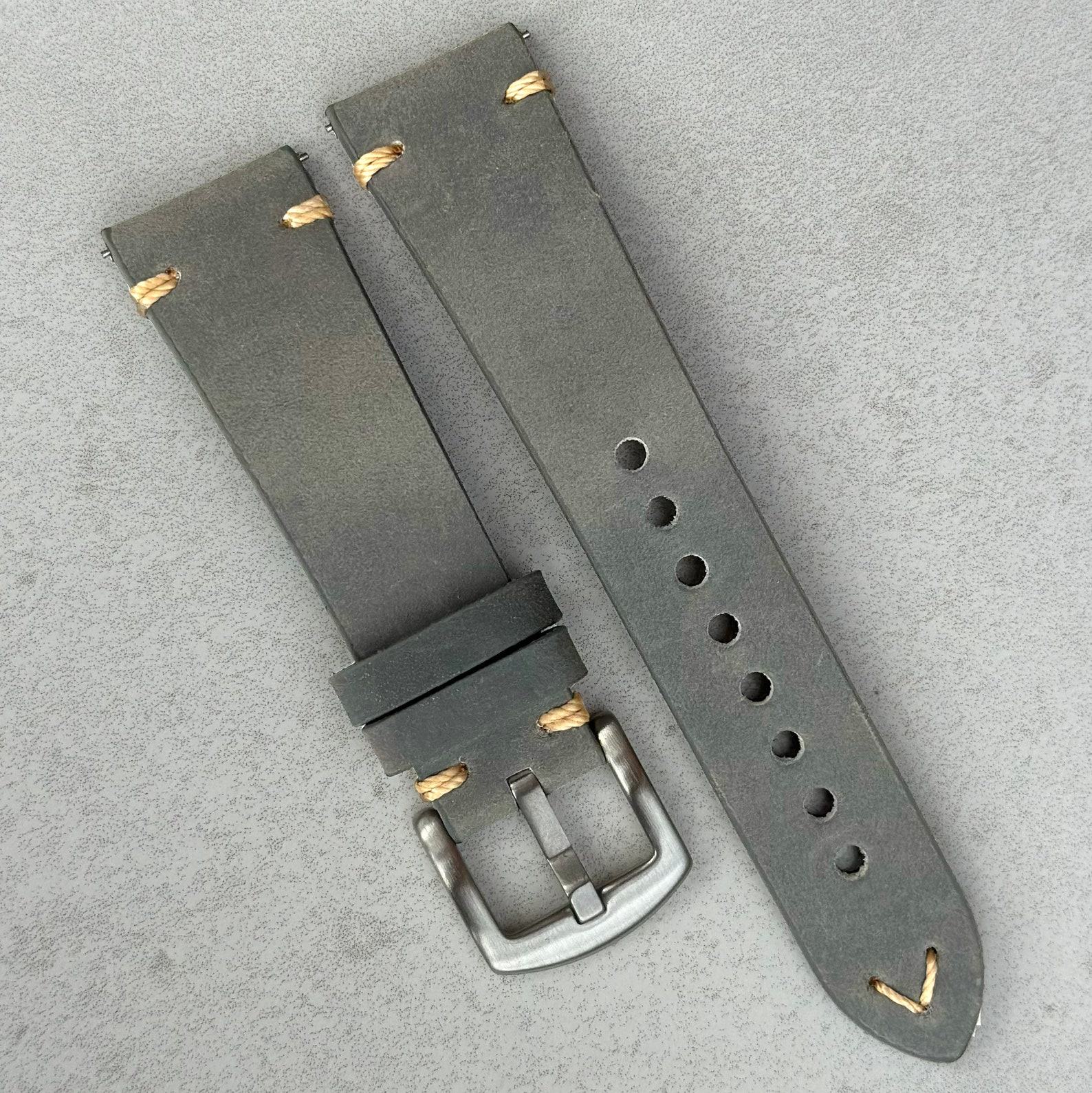 Stone Grey Vintage Full Grain Leather Watch Strap Elevate Your Timepiece with Timeless Style