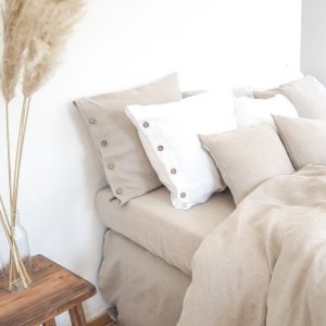 Stonewashed Linen Duvet Cover Natural Elegance with Coconut Buttons or Zipper